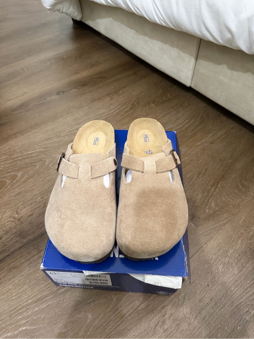 Birkenstock Taupe Suede Clog Mule with Buckle